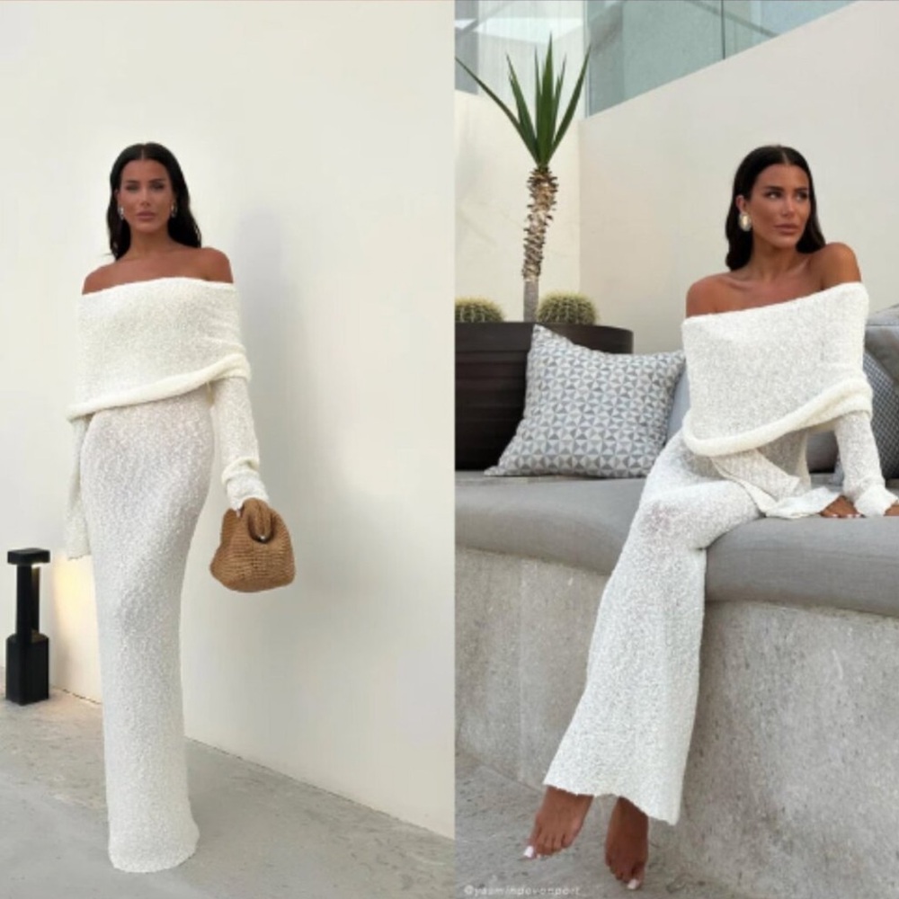 MESHKI Elegant Off-Shoulder White Dress